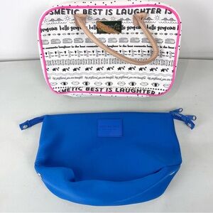 Lot of 2 Cosmetic Bags Benefit Make Up Travel Bag Free People Toiletry Bag Blue